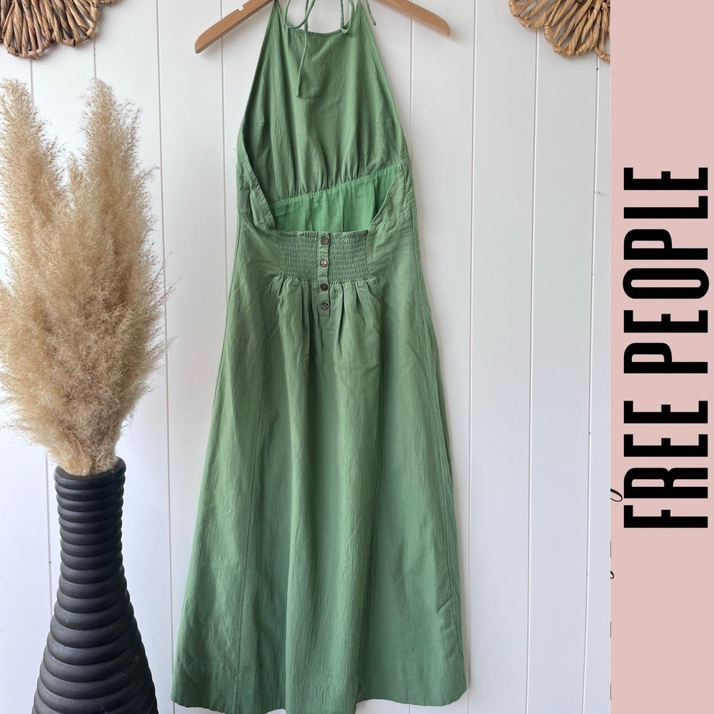 Free People dress midi cotton halter spring summer boho - Picture 5 of 6